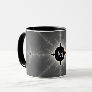 Mug Fractal gris foncé et noir monogrammé