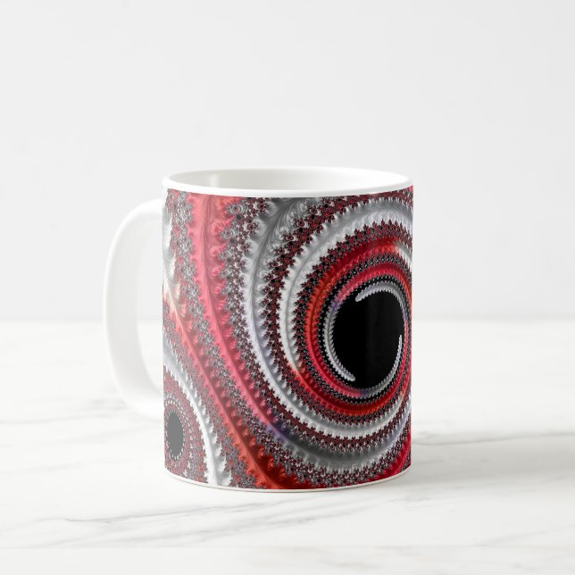 Mug Fractale Abstraite, rouge et noire (Devant gauche)