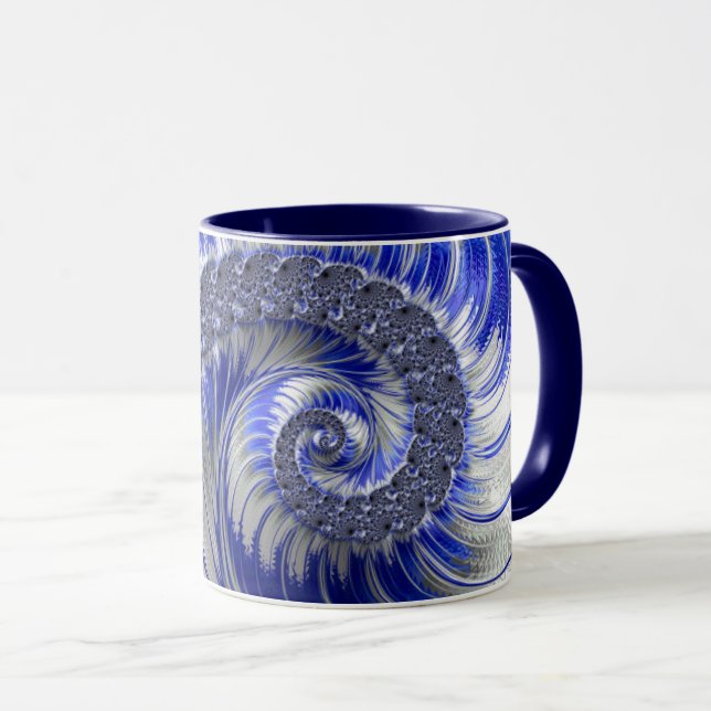 Mug Fractale moderne bleu gris blanc spiral (Devant droit)