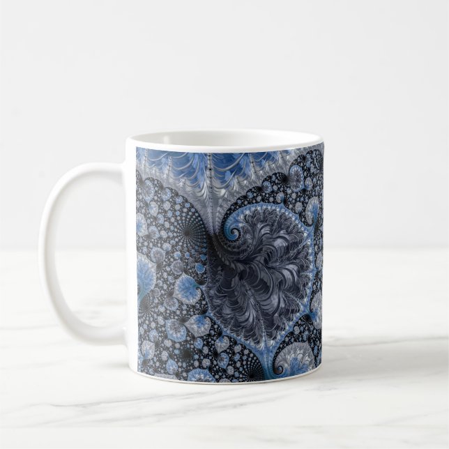 Mug Fractale Noir Bleu Abstrait (Gauche)