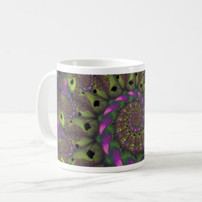 Mug Fractée avec des formes violet vert et rose pétale (Devant gauche)