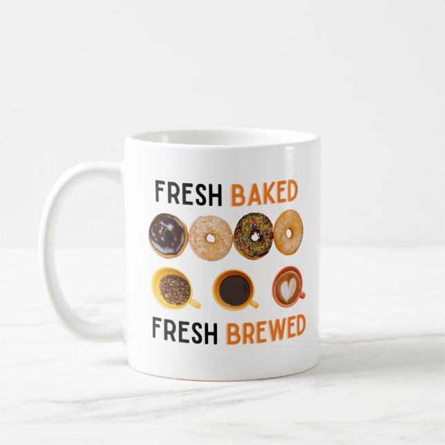 Mug Fraîchement cuit, beignets et café frais (Gauche)