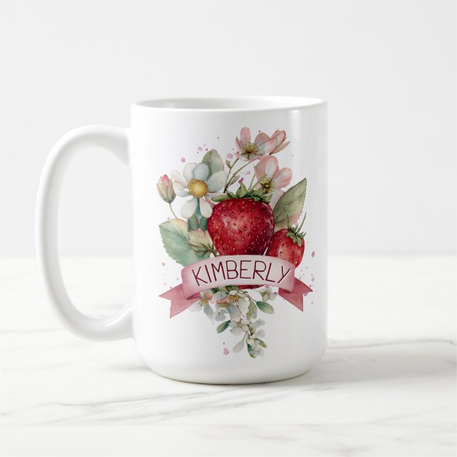 Mug Fraise aquarelle personnalisée (Gauche)