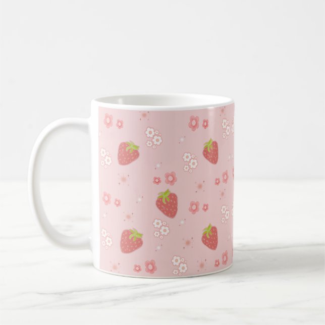 Mug Fraise mignonne aux fleurs. (Gauche)