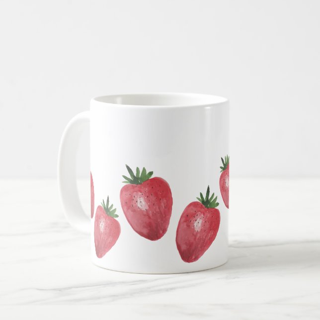 Mug Fraises Aquarelle Peintes à la main (Devant gauche)