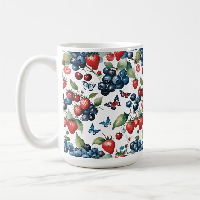 Mug Fraises aux bleuets et papillons (Gauche)