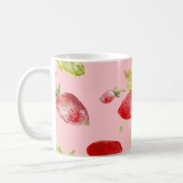 Mug Fraises d'aquarelle, motif transparent et fruité. (Gauche)
