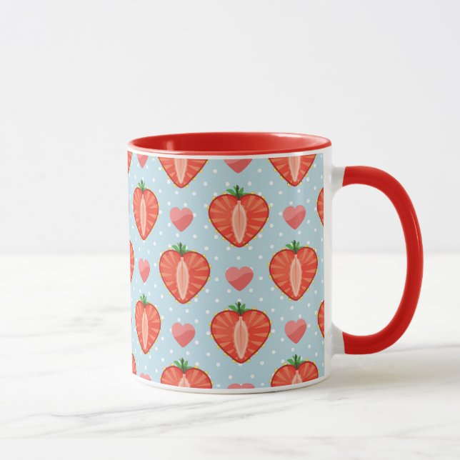 Mug Fraises de coeur avec le pois et les coeurs (Droite)