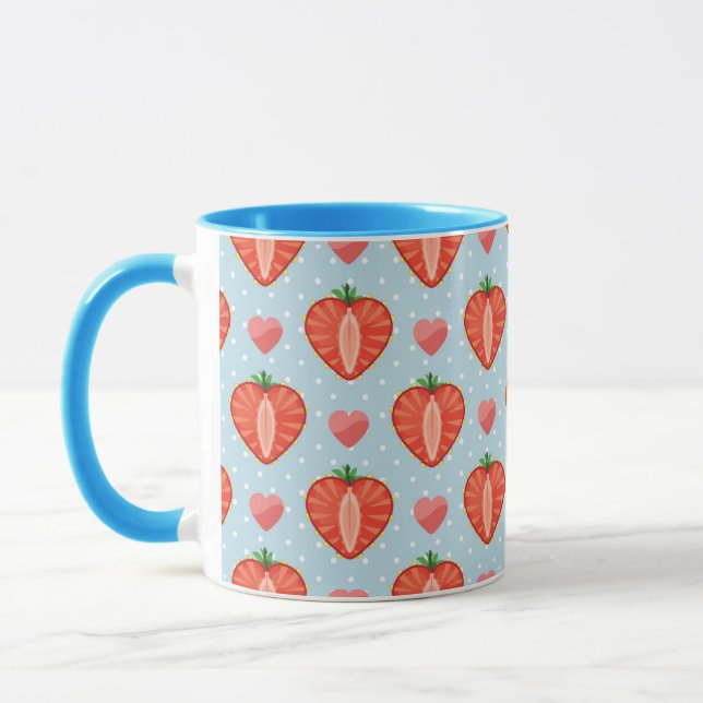 Mug Fraises de coeur avec le pois et les coeurs (Gauche)