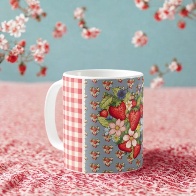 Mug Fraises En vichy rouge et ardoise bleue (Créateur téléchargé)