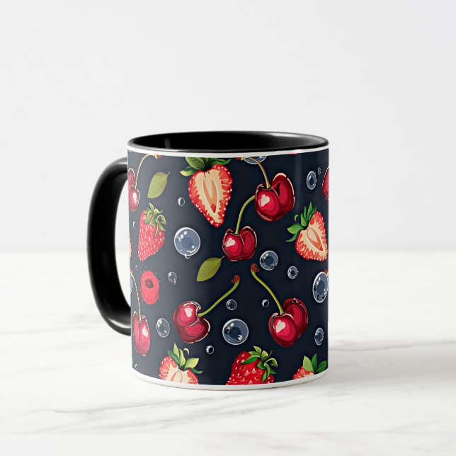 Mug Fraises et cerises sur un fond sombre   (Devant gauche)