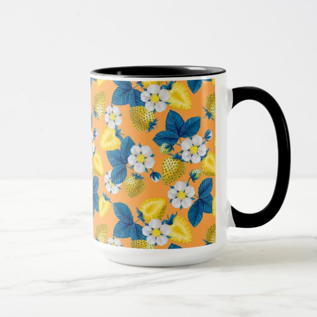 Mug Fraises jaunes sur orange (Droite)