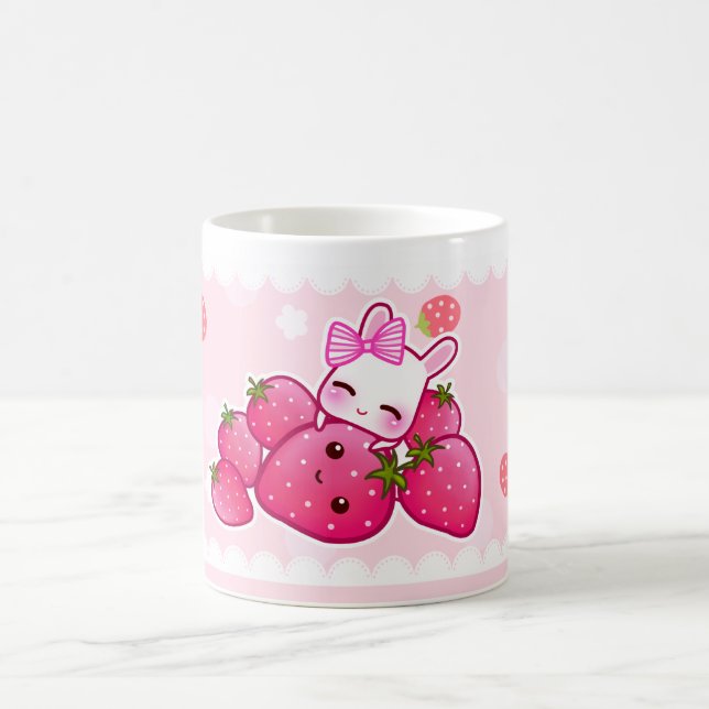 Mug Fraises mignonnes de lapin et de kawaii (Centre)
