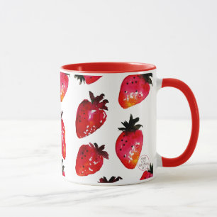 Mug Fraises rouge Aquarelle Élégante Personnalisée