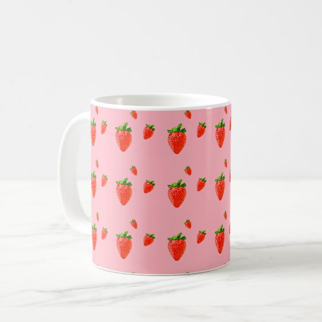 Mug Fraises rouges sur arrière - plan rose (Devant gauche)