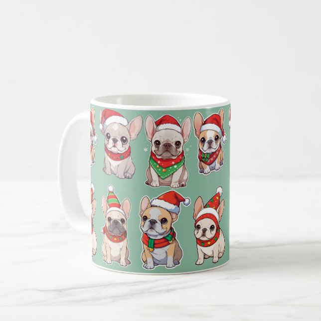 Mug Français Bulldogs Pastel Motif de Noël (Devant gauche)