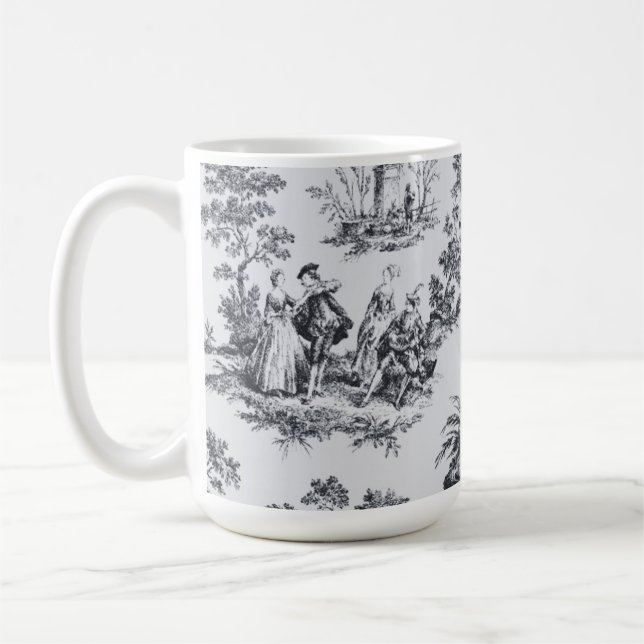 Mug Française toile de jouy noir et blanc élégant (Gauche)