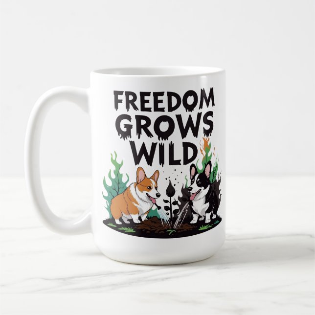 Mug Freedom Grows Wild – Scary Corgi Gardening Cartoon (Gauche)