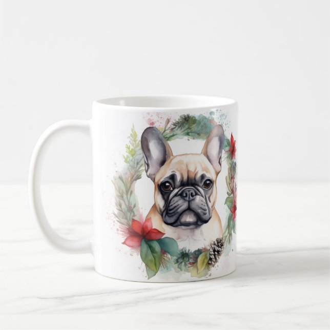 Mug French Bulldog Christmas Wreath Festive Pup (Gauche)