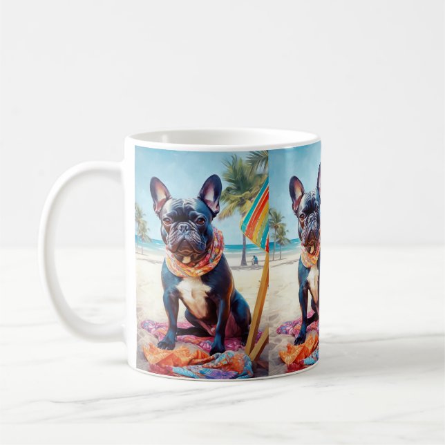 Mug French Bulldog sur la plage, cadeau d'été pour amo (Gauche)