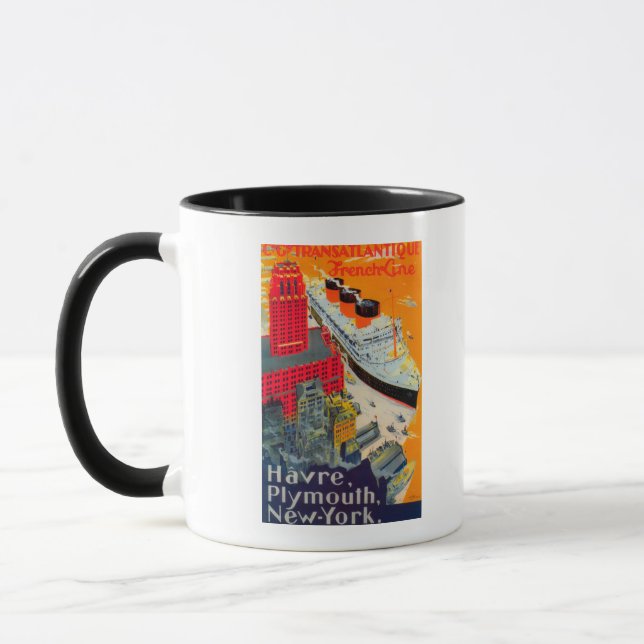 Mug French Line Travel Poster, Havre to Plymouth, NY (Gauche)