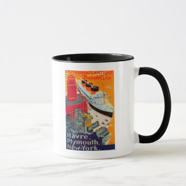 Mug French Line Travel Poster, Havre to Plymouth, NY (Droite)
