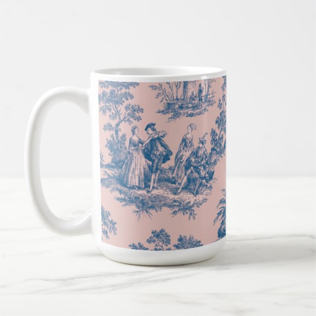 Mug French toile de jouy bleu et rose élégant (Gauche)