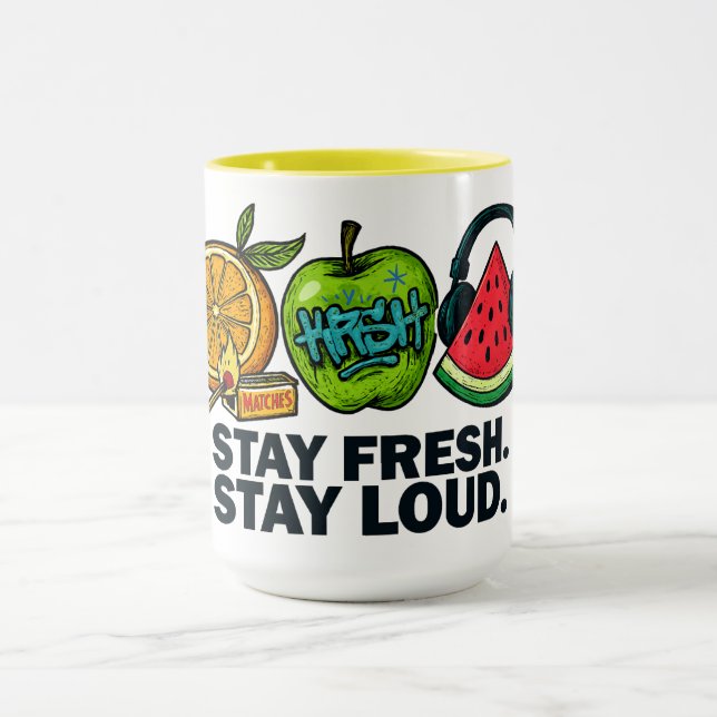 Mug Fresh & Loud Pop‑Art Fruit Combo (Centre)