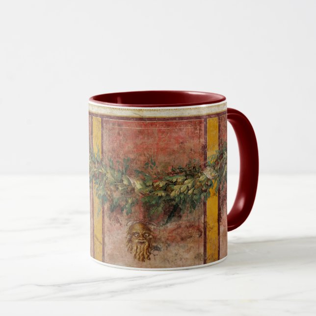 MUG FRESQUE ROMAINE ANTIQUE,MASQUE DE SATYRE,GUIRLANDE (Devant droit)