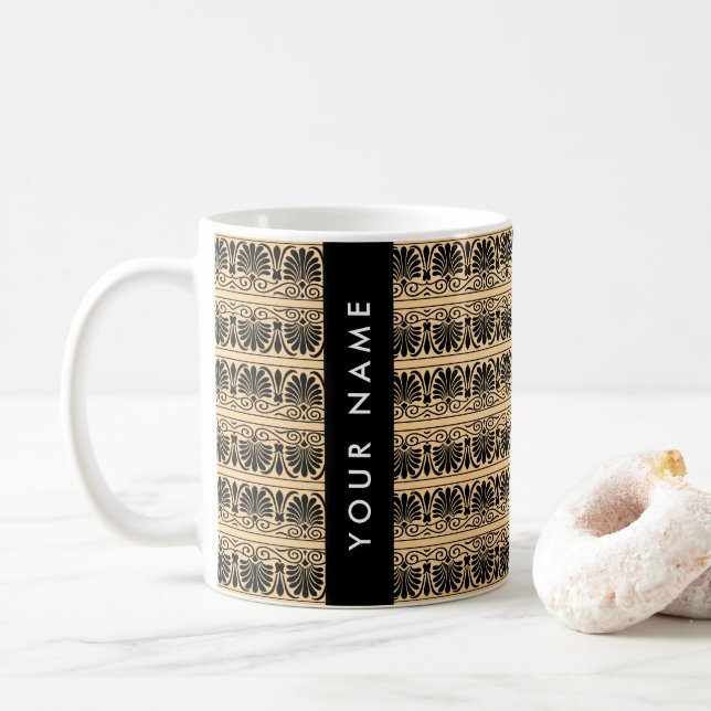 Mug Fret Grec Arabesque Brown, Votre Nom, Personnalise (Avec donut)