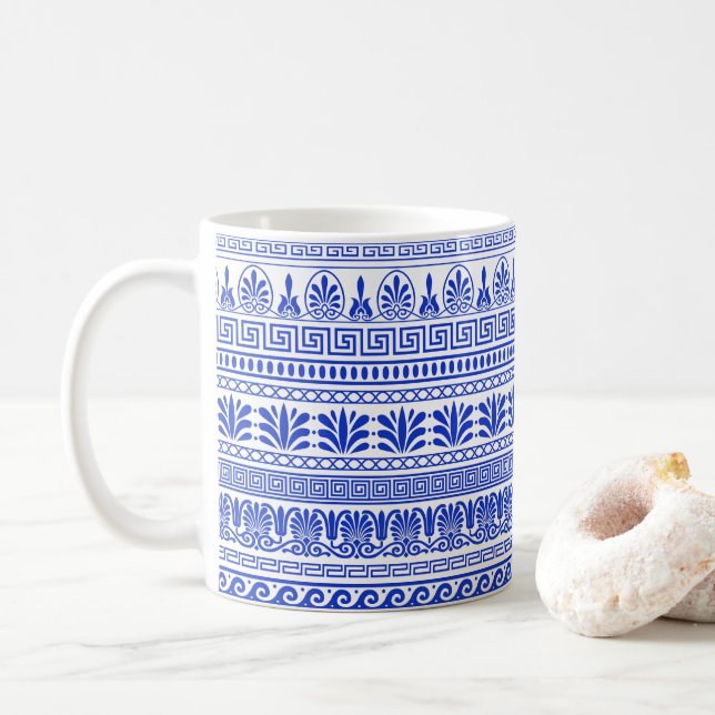 Mug Fret grec, Motif méditerranéen, Bleu (Avec donut)