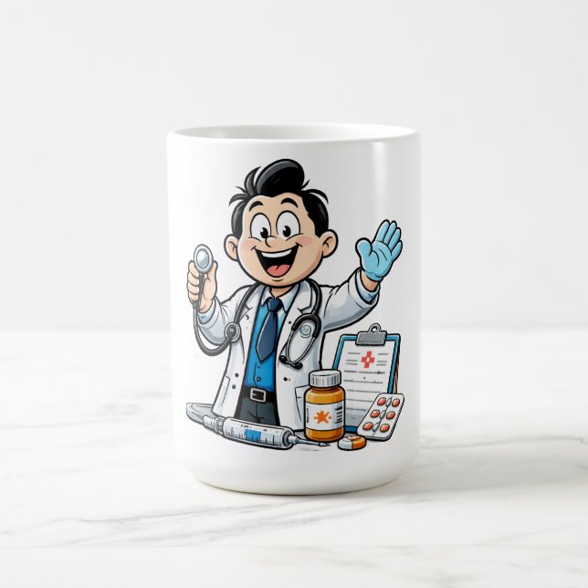 Mug Friendly Doctor Mascot Medical Cartoon Design (Centre)