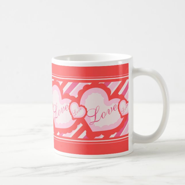 Mug Frilly Rouge et rose Coeurs d'amour Valentines (Droite)