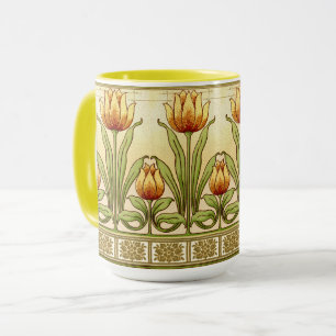 Mug Frise à motif de fleurs de tulipe Art Nouveau vint