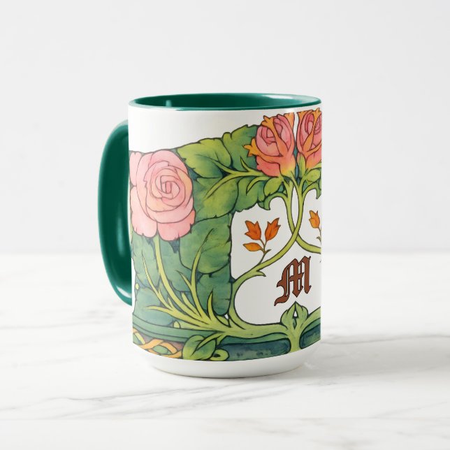 Mug Frise florale rétro Arts & Crafts ou Craftsman (Devant gauche)