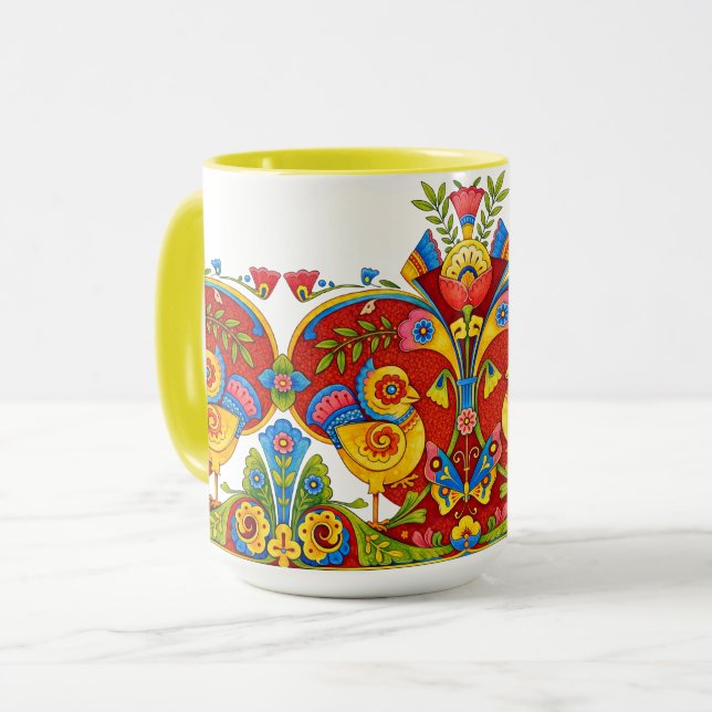 Mug Frise rétro de l'ère victorienne oiseaux papillons (Devant gauche)