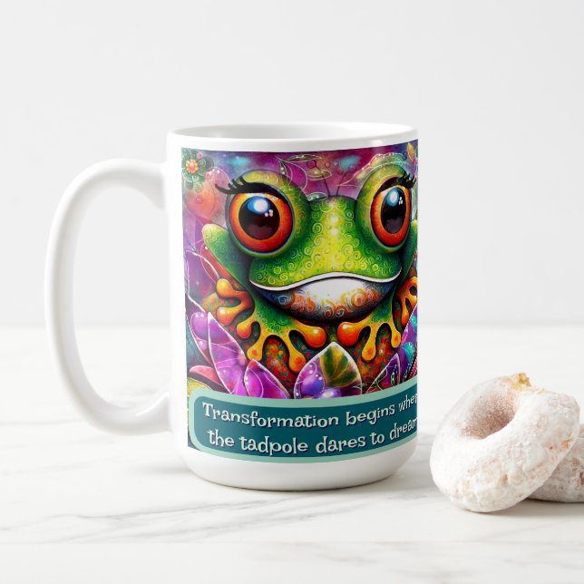 Mug Frog Whimsical Abstract Art Floral Personalized (Avec donut)