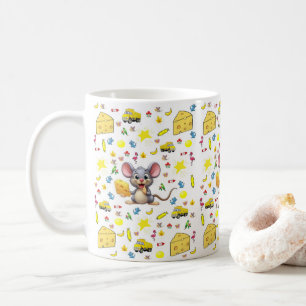 Mug Fromage de souris Chat Oiseau Camions Étoiles Jaun