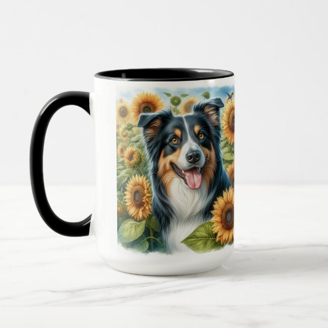 Mug Frontière Florale Collie Amoureux des chiens Café  (Gauche)