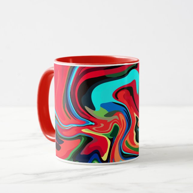 Mug Frottes Abstraites vibrantes avec rouge, vert et b (Devant gauche)