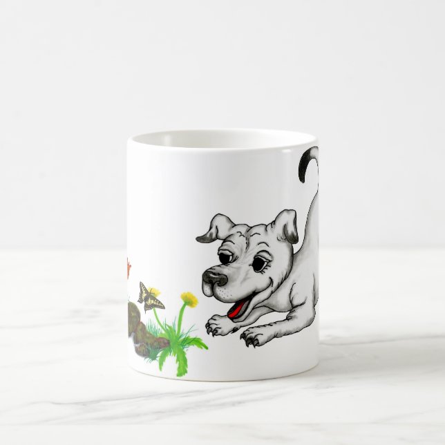 Mug Frühlingserwachen, Welpe mit Schmetterling (Centre)