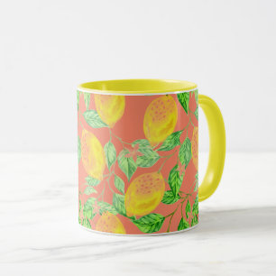 Mug Fruit citron motif jaune et pêche rose