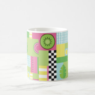 Mug Fruit d'été coloré rose vert vert mosaïque jaune