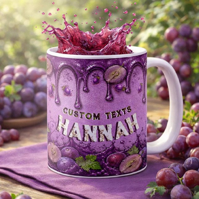 Mug Fruit Favor Raisin Violet Personnalisé Ajouter Nom (Créateur téléchargé)