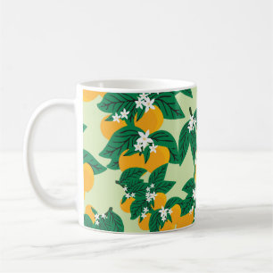 Mug Fruit orange : motif vintage vert.