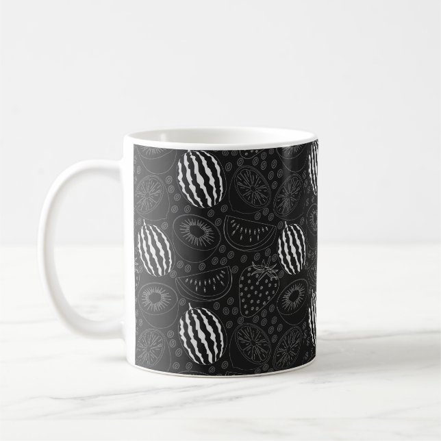 Mug Fruit sans couture motif noir et blanc Tropical (Gauche)