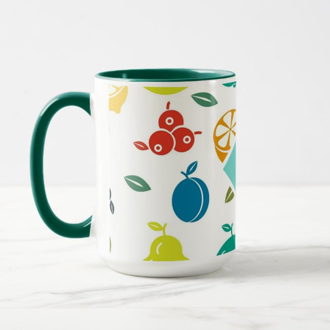 Mug Fruits blancs colorés Monogramme Anniversaire (Gauche)