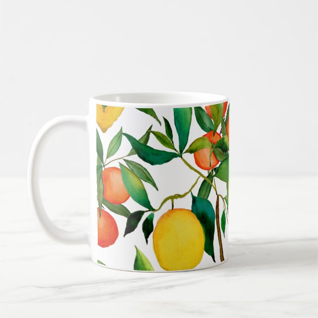 Mug Fruits d'agrumes, motif d'aquarelle vibrante. (Gauche)