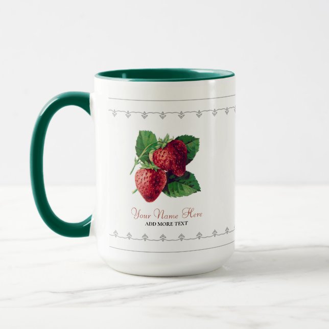 Mug Fruits de fraise Vintage Ajouter Votre Nom (Gauche)