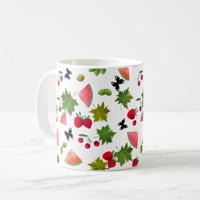 Mug Fruits et Baies Fraîches Sans Couture Aquarelle Ca (Devant gauche)